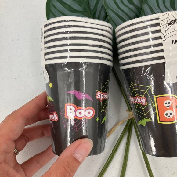 Ghoul Essentials Black Purple Green Bat Spider Boo Halloween Treat Paper Cup Set - Picture 6 of 6